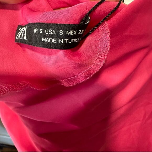 ZARA SATIN CAMISOLE MAXI SLIP DRESS NEON FUCHSIA PINK CRISSCROSS STRAPS - Picture 7 of 9